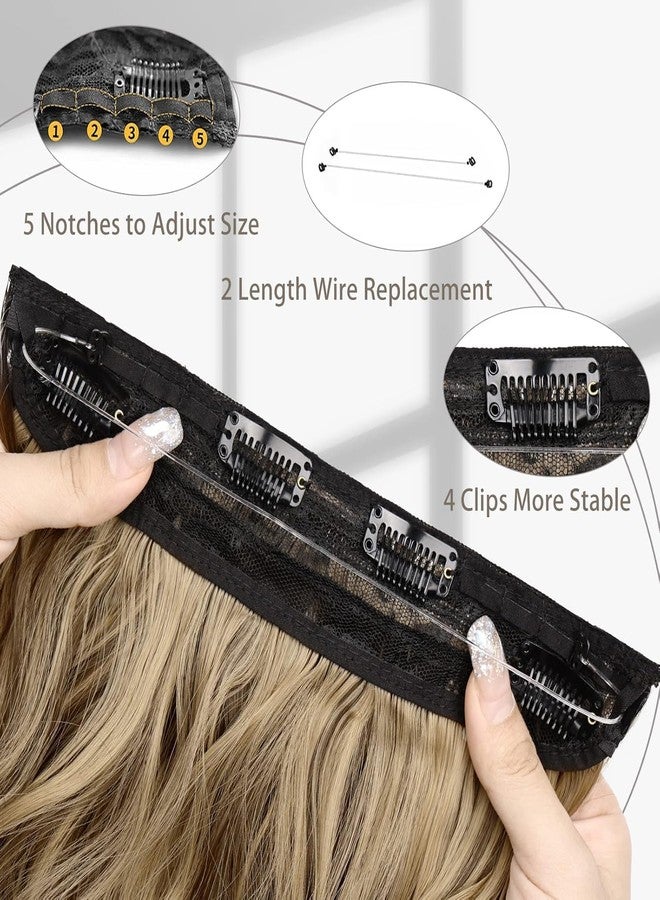 MORICA Halo Hair Extensions 20 Inch Light Brown Mix Ash Blonde Invisible Wire Hair Extensions,Long Wavy Synthetic Hairpiece with Transparent Wire Adjustable Size, 4 Secure Clips for Women - Image 5